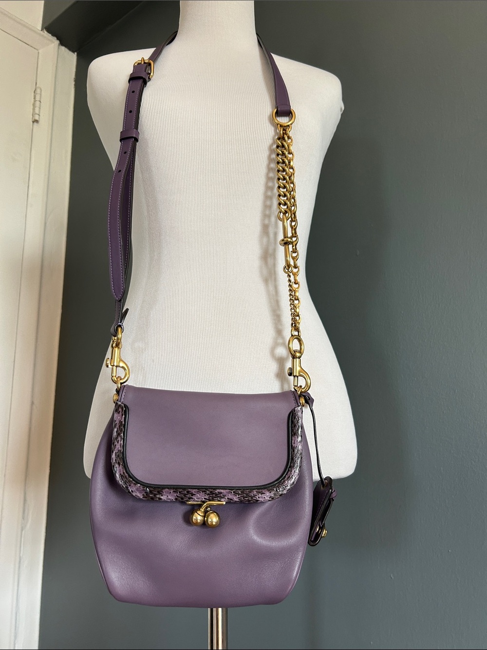 Coach Dark Violet Leather Shoulder Frame Bag
